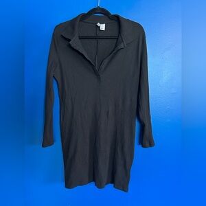 Black Ribbed Long Sleeve Dress